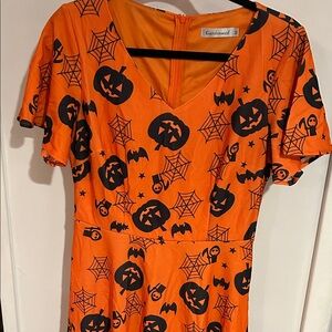 Gardenwed EUC Orange Halloween Dress with Black Print